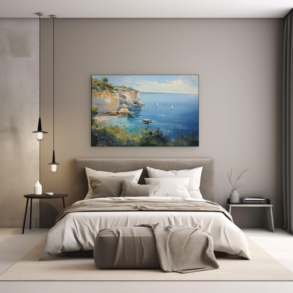 Canvas for Living room. Sailing into Serenity: A Vivid Seascape Captured in Oil, 27 x 18 inch Canvas Wall Art - Contemporary Masterpieces - Modern Home Decor - 69x46 cm (27x18 inch)