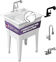 Vista 14 de Fregadero de servicios independiente con grifo de cuello de cisne de acero inoxidable - Fregadero de servicios de plástico de 24" para garaje