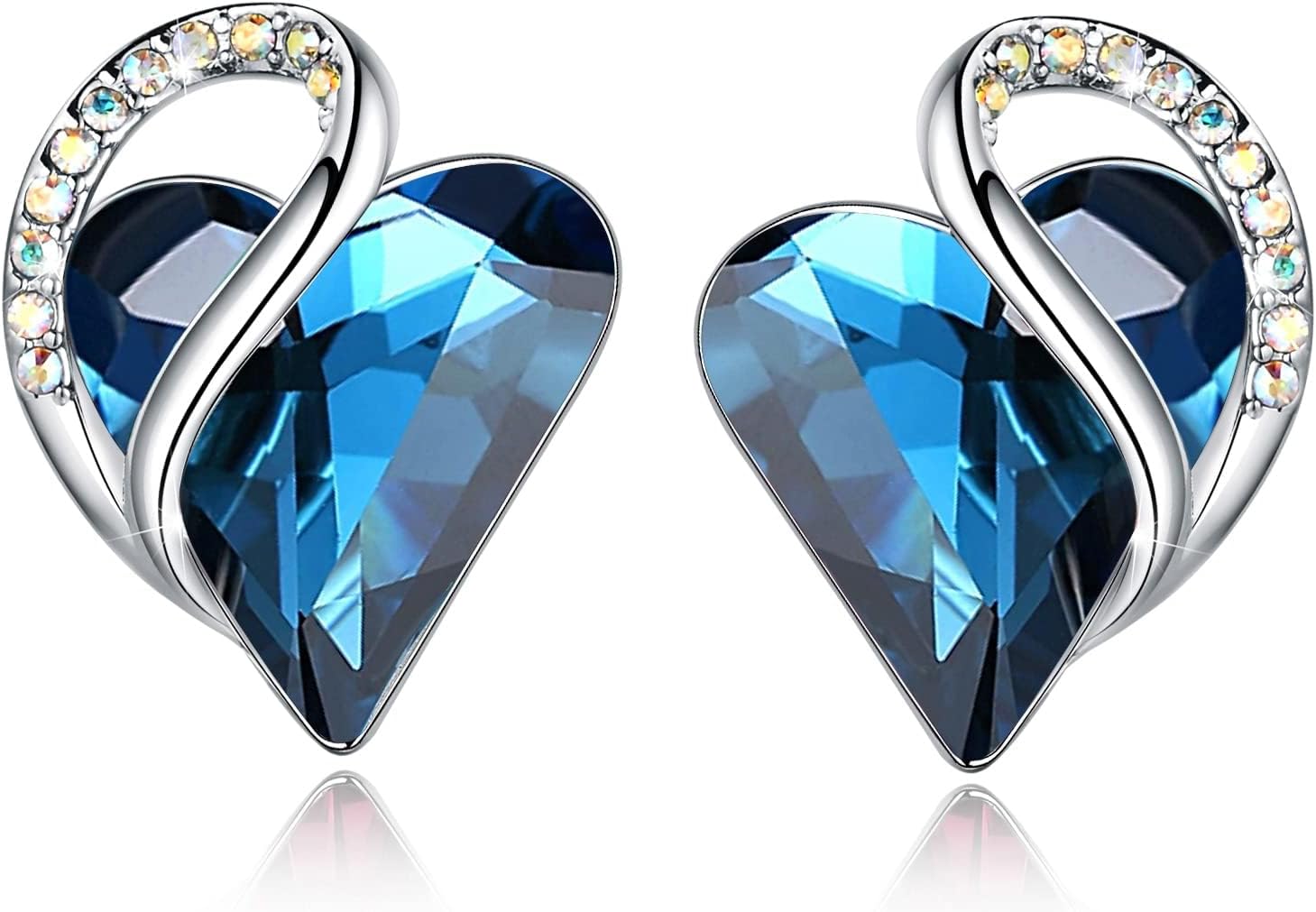 Leafael Infinity love Heart Birthstone Stud Earrings for Women, Valentine's Day Gifts for Mom, Wife, and Her, Silver Plated Birthday Jewelry