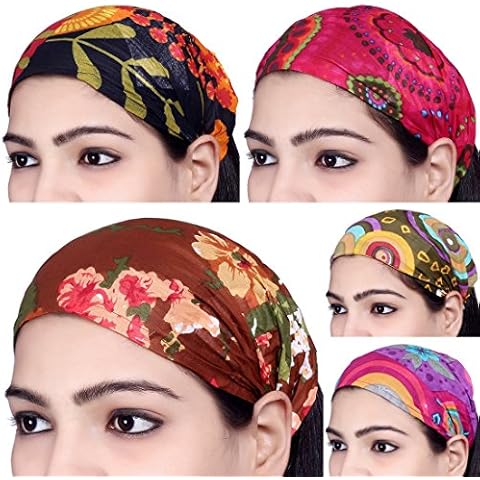 Sarjana Handicrafts Lot 10 Pieces Womens Mens Cotton Headband Printed Hairband Bandana Wrap Band (Multicolored (Assorted)) Cover