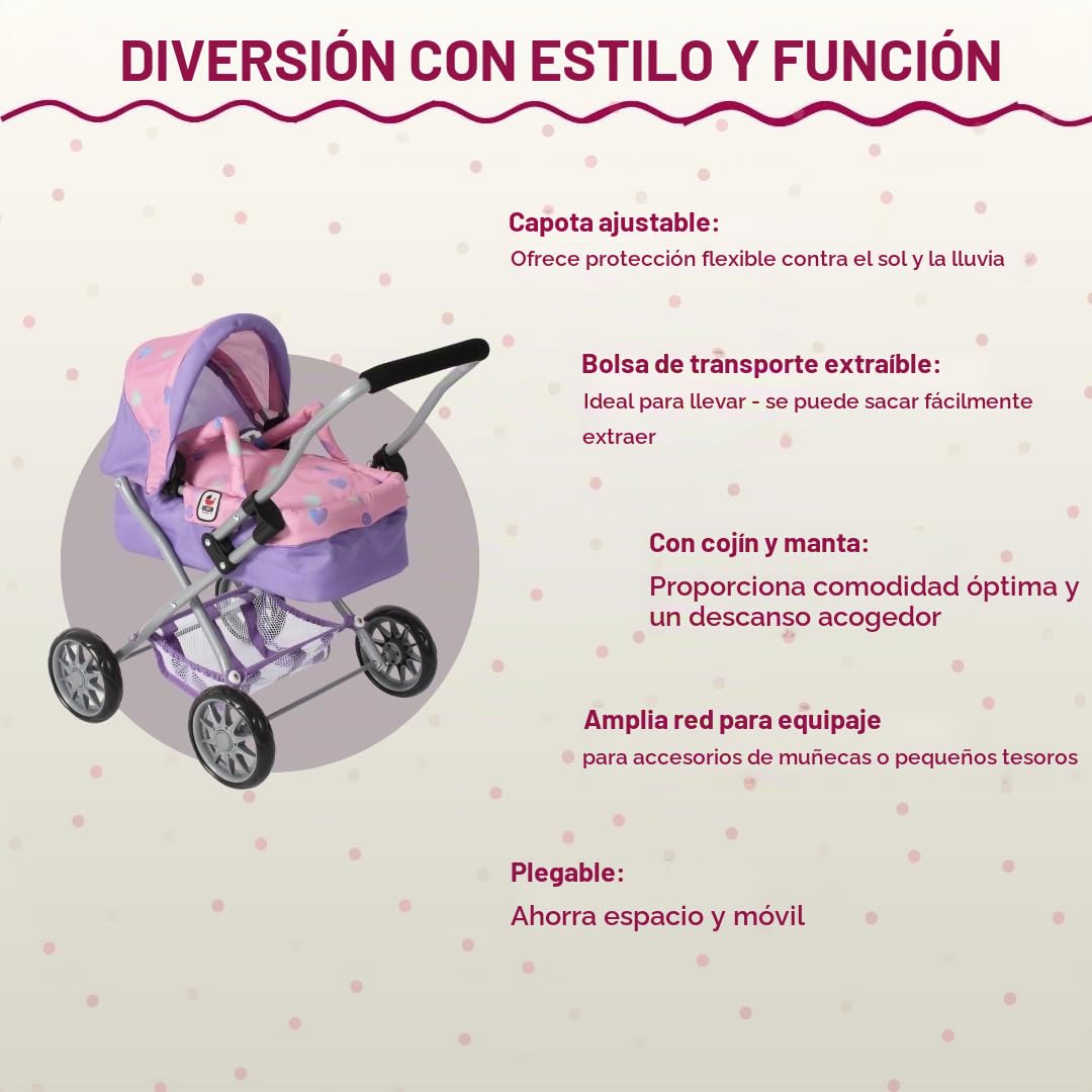 Bayer Chic 2000 Cochecito Muñecas Smarty | Mi Primer Carrito con Capazo | Primer cochecito de muñecas premium para niños desde 2 años. Ligero, seguro, con capazo blando y cesta portaobjetos.