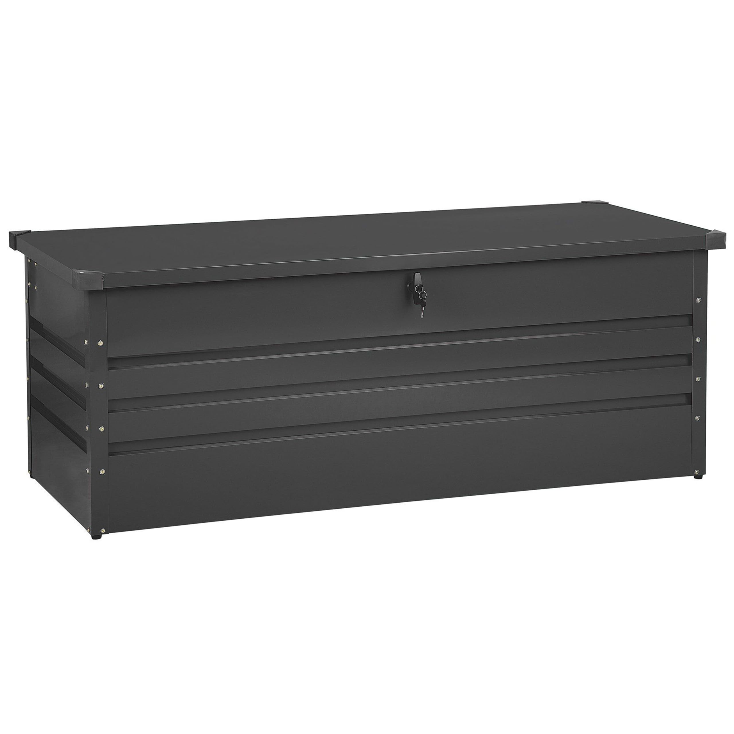 Coffre de Rangement Extérieur 165 x 70 cm 600 Litres en Acier Galvanisé Gris Foncé Idéal pour les Accessoires de Jardin Durable et Décoratif Beliani