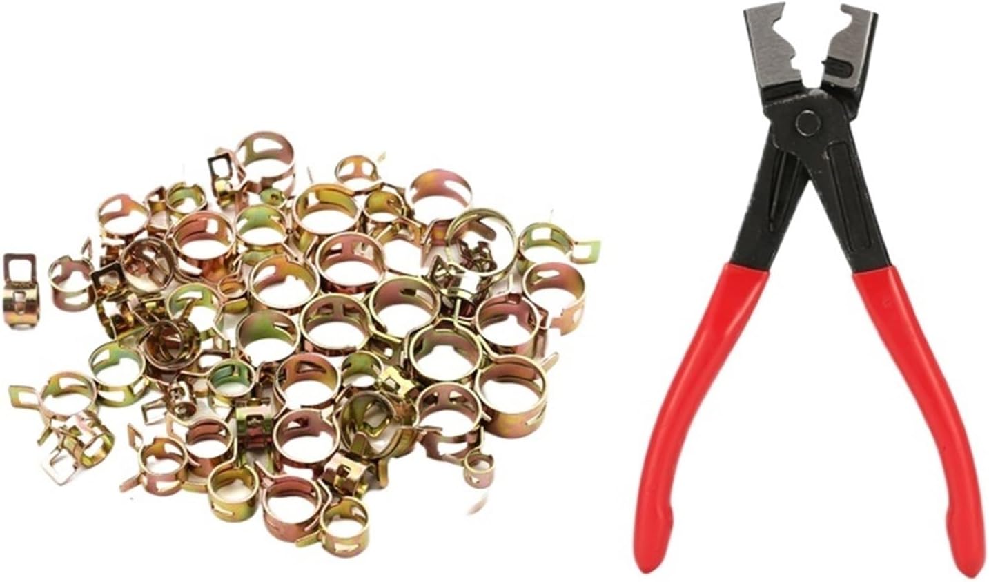 Hose clamps 60PCS 6-15mm Car & Truck Spring Clips Fuel Oil Water Hose Clip Pipe Tube Clamp Fastener Cooling Systems Parts Accessories +Plier(60pcs)