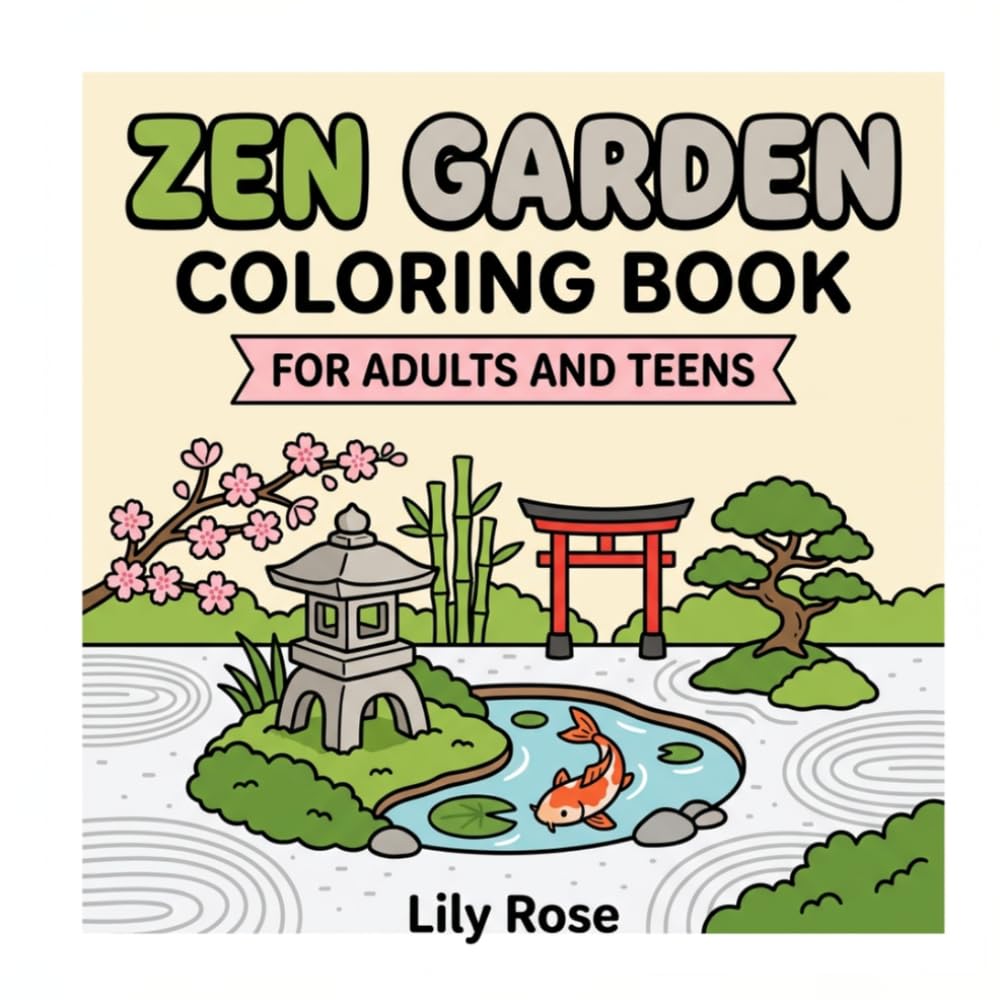 Zen Garden: Coloring Book for Adults, Bold and Easy: 40 Simple Japanese Zen Garden Designs Featuring Stone Lanterns, Koi Ponds, Torii Gates, Bamboo, Bonsai and Serene Meditation Spaces for Relaxation