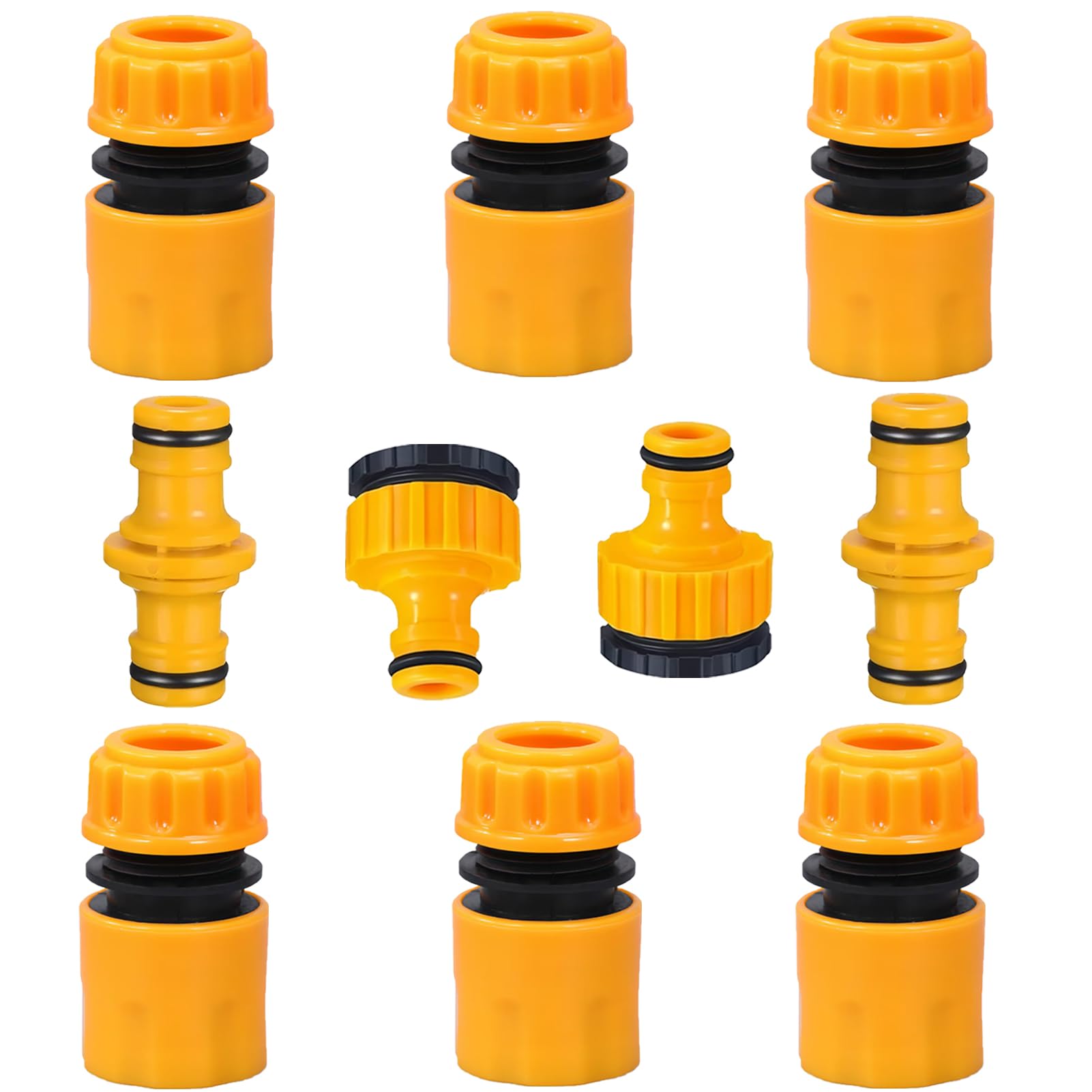 X-YSUNEAS Hose Connector Kit External Faucet to Hose Adapter, Hose Quick Connector, 1/2 Inch Double Male Buckle Connector 2-in-1 3/4 Inch Hose Connectors Suitable for Gardens and Homes（Yellow