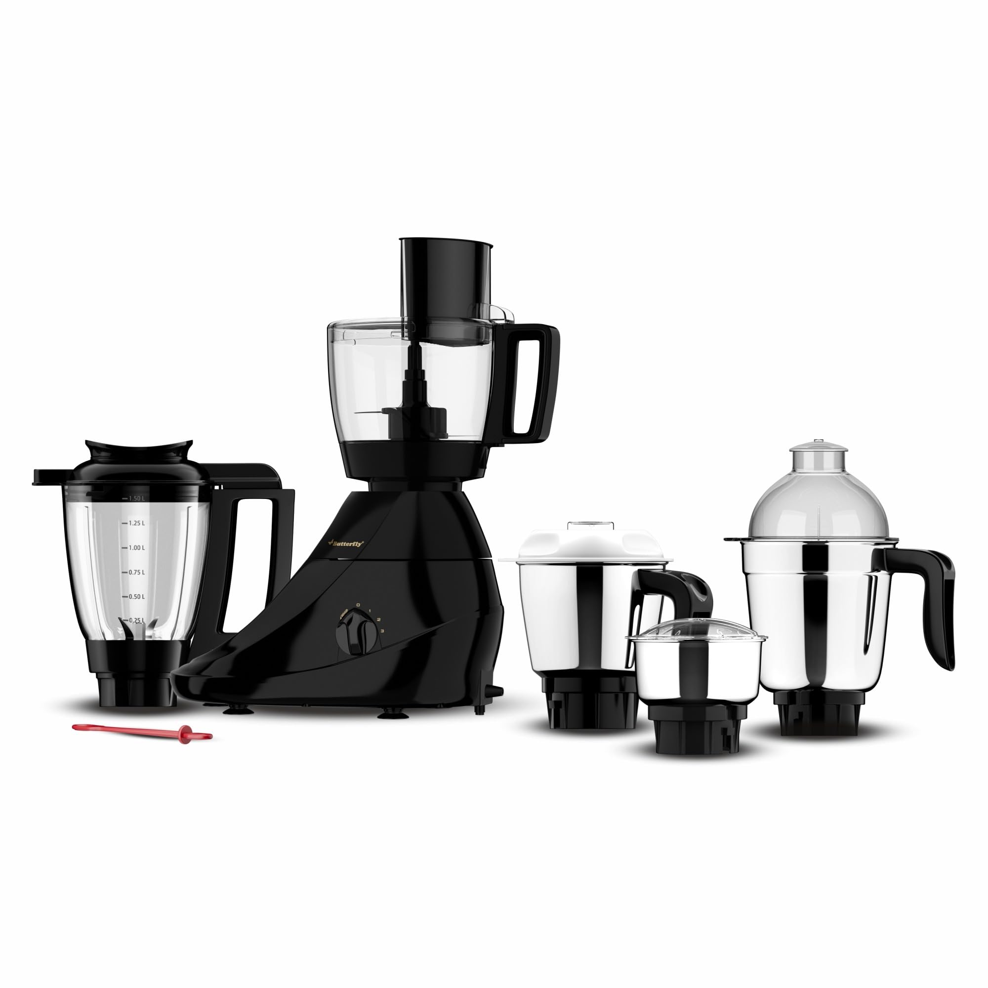 Butterfly Vertex 750W Food Processor 5 Jar | 3 SS Jar, 1 Juicer Jar, 1 Food Processor Bowl | Atta Kneader, Vegetable Chopper| 1 Dual Shell Jar with Air Gap Cooling Technology | 2 Year Warranty | Black-image-23