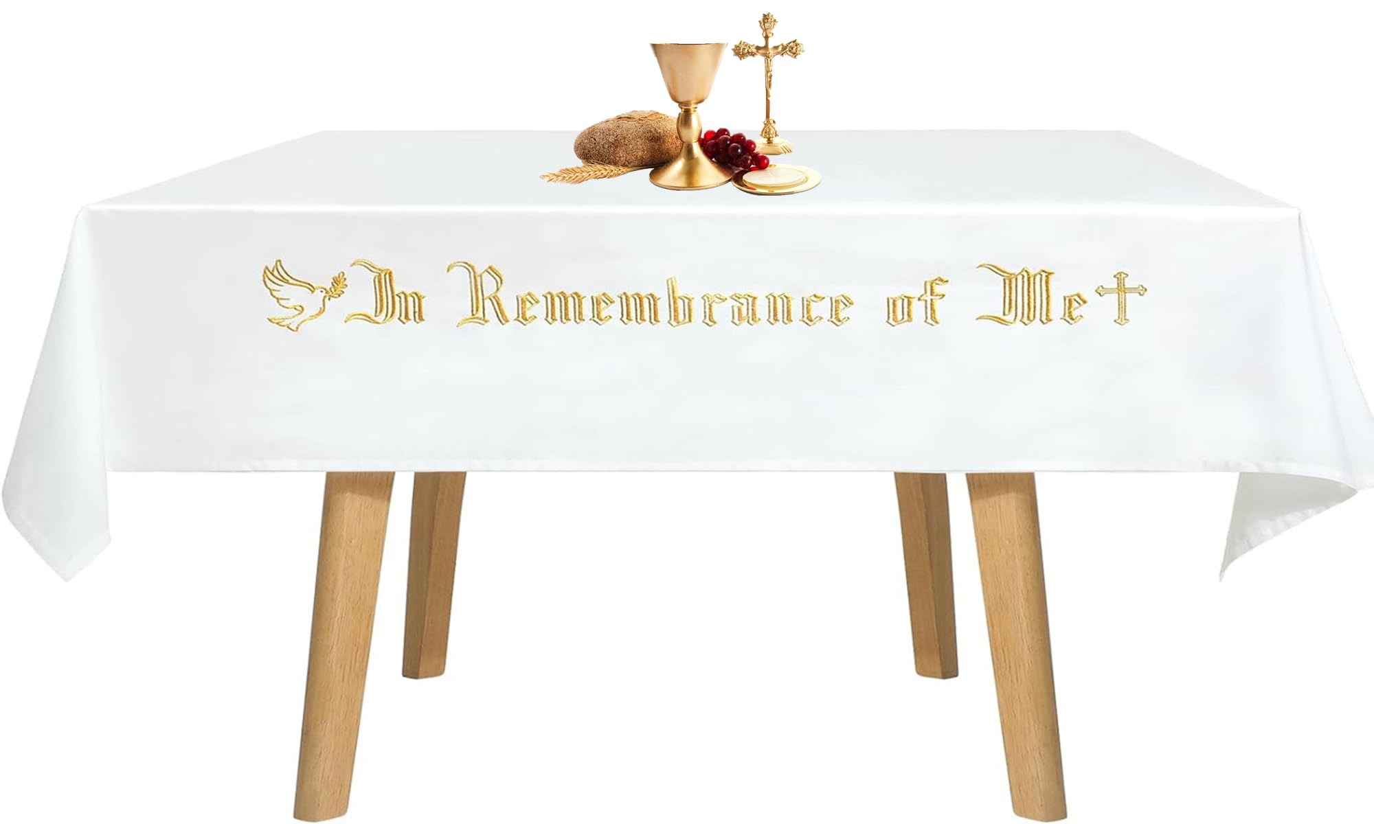Large in Remembrance of Me Embroidery Altar Frontal Holy Communion Table Cloth Cover, 88.2x52 in Communion Table Cloths for Church for Gatherings Baptism Ceremonies (Gold Embroidery)