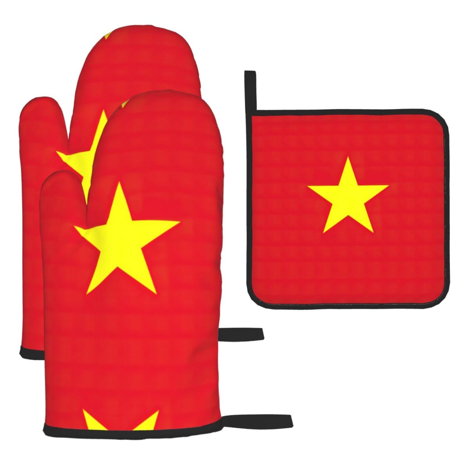 Vietnamese Flag Oven Mitts And Pot Holders Sets Of 3 Oven Glove Kitchen Decor For Baking Cooking Bbq