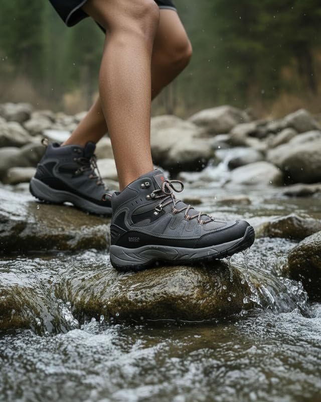 Image of Bacca Bucci Men's Mid-Top Trekking Boots with Rugged Grip Sole, Padded Ankle Support & Secure Lace-Hook Closure
