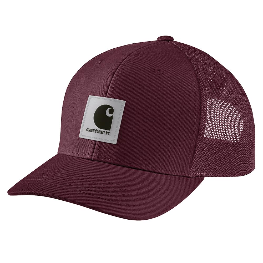 Carhartt Men's Rugged Flex Twill Mesh-Back Logo Patch Cap, Port, One Size