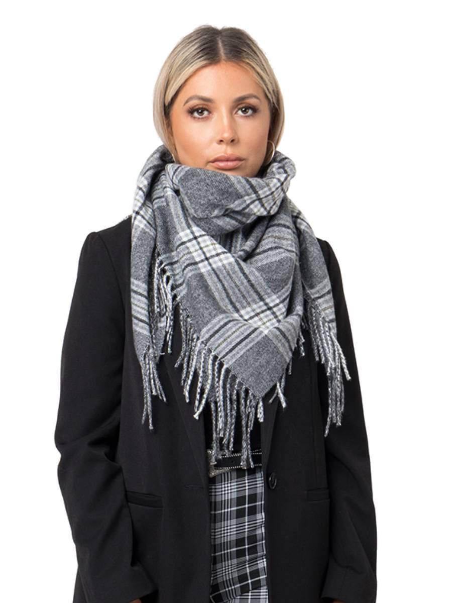 Ladies Grey Check Square Scarf - Tweed Design - Kandi - One size