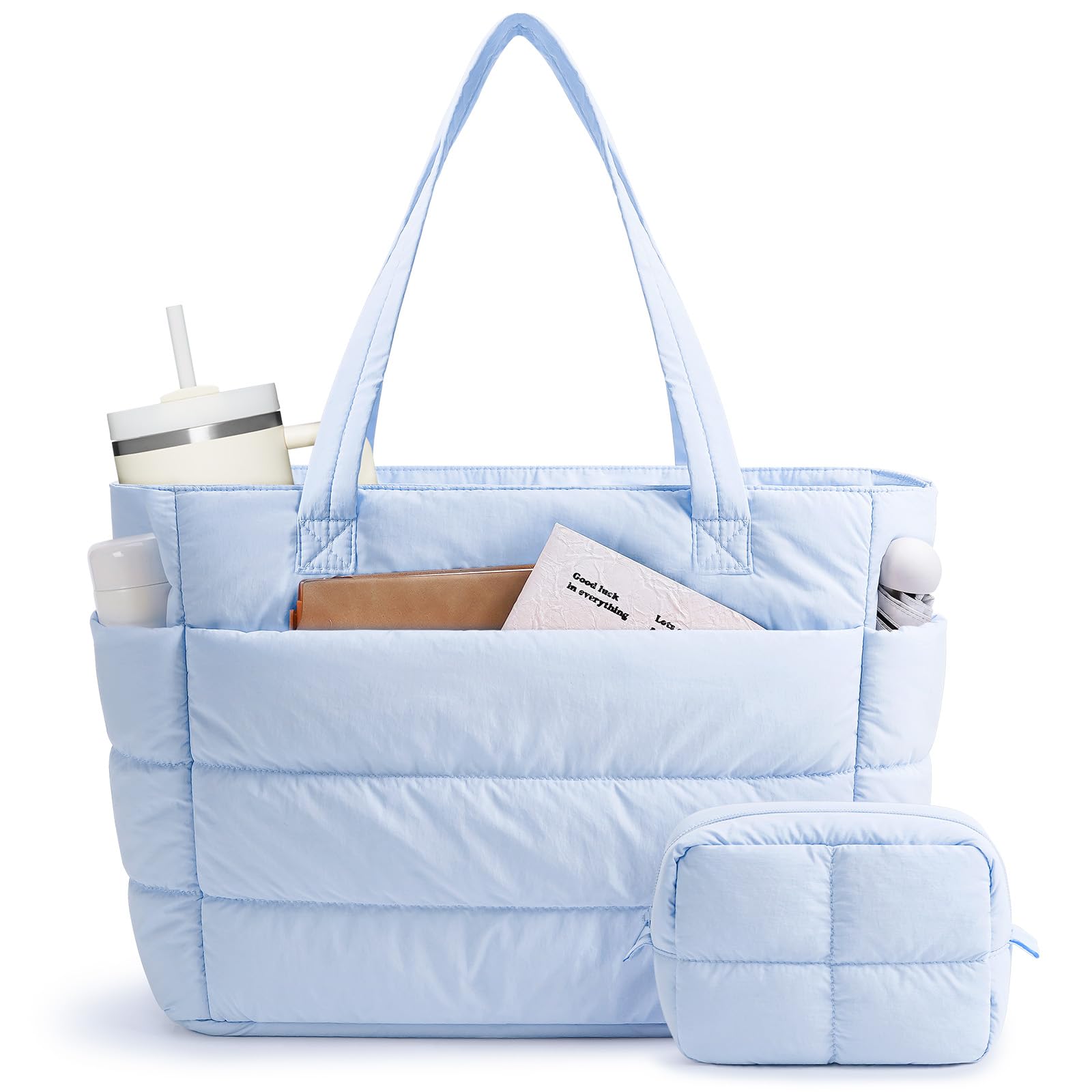 Narwey Puffer Tote Bag for Women Puffy Work Nurse Teacher Tote Bag Quilted Shoulder Bag for Travel Gym