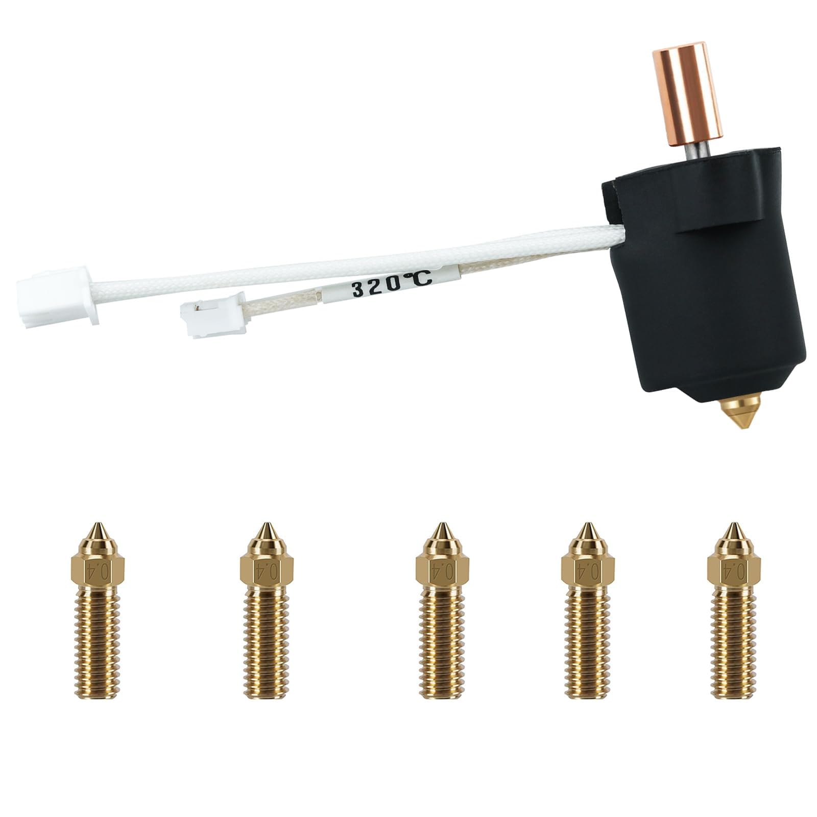 TERRIFI 300℃ K1 Ceramic Heating Block Kit, 3D Printer Parts All Metal Heat Break High Temperature Resistance Hotend Heating Block Kit with 5PCS 0.4mm Brass Nozzles for K1 / K1 Max