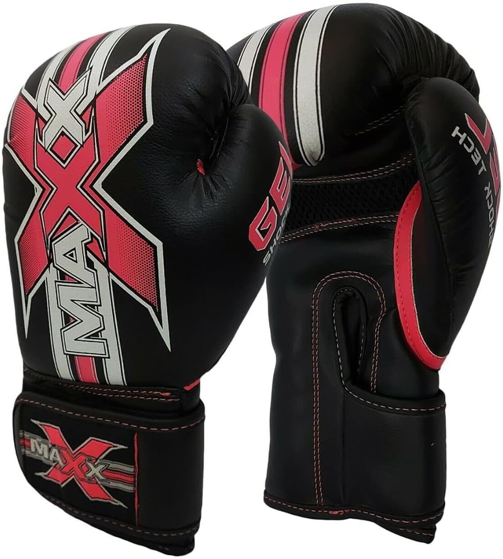 MAXX Junior Boxing Gloves: Adjustable Strap Training Gloves for MMA, Boxing, Muay Thai – Perfect for Boys and Girls (X1 Black Pink, 8OZ) — image 1