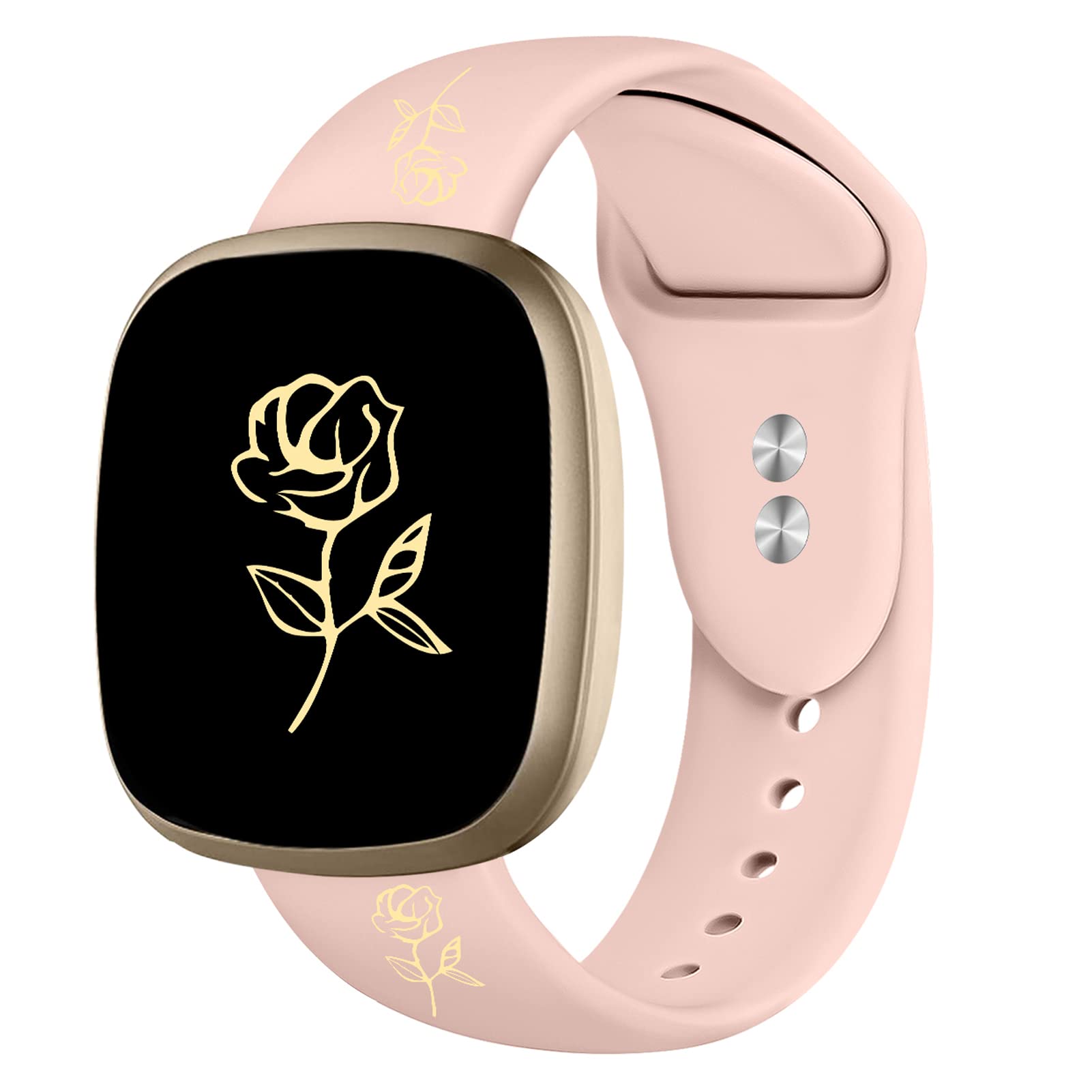 Compatible for Versa 3 Bands Women Men, Sense Watch Bands with Fashion Gold Rose Love Heart Design, Silicone Sport Band for Versa 3 Sense