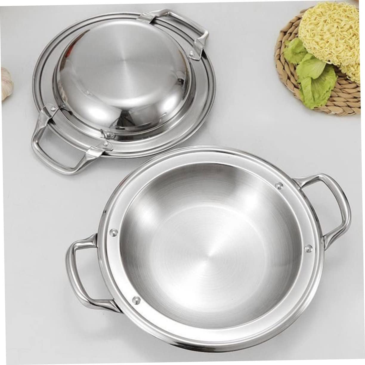 Convenient Paella Pan Stainless Steel Pot Household Shallow Pot Sauce Pan Lid