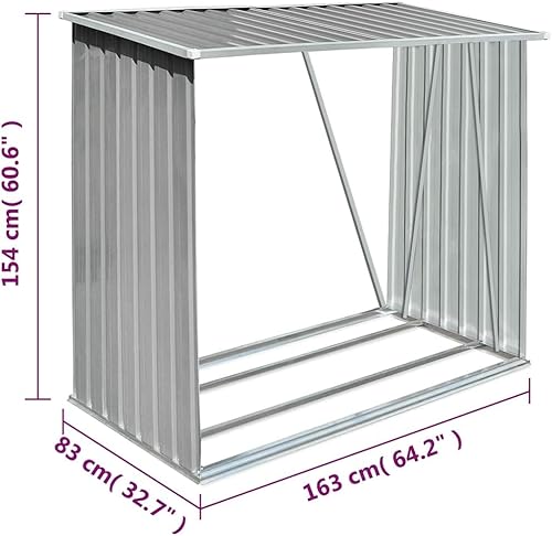 Vista 3 de vidaXL Cobertizo de almacenamiento de troncos de jardín en acero galvanizado – clima, fácil montaje, diseño de ventilación tienda de troncos – Gris