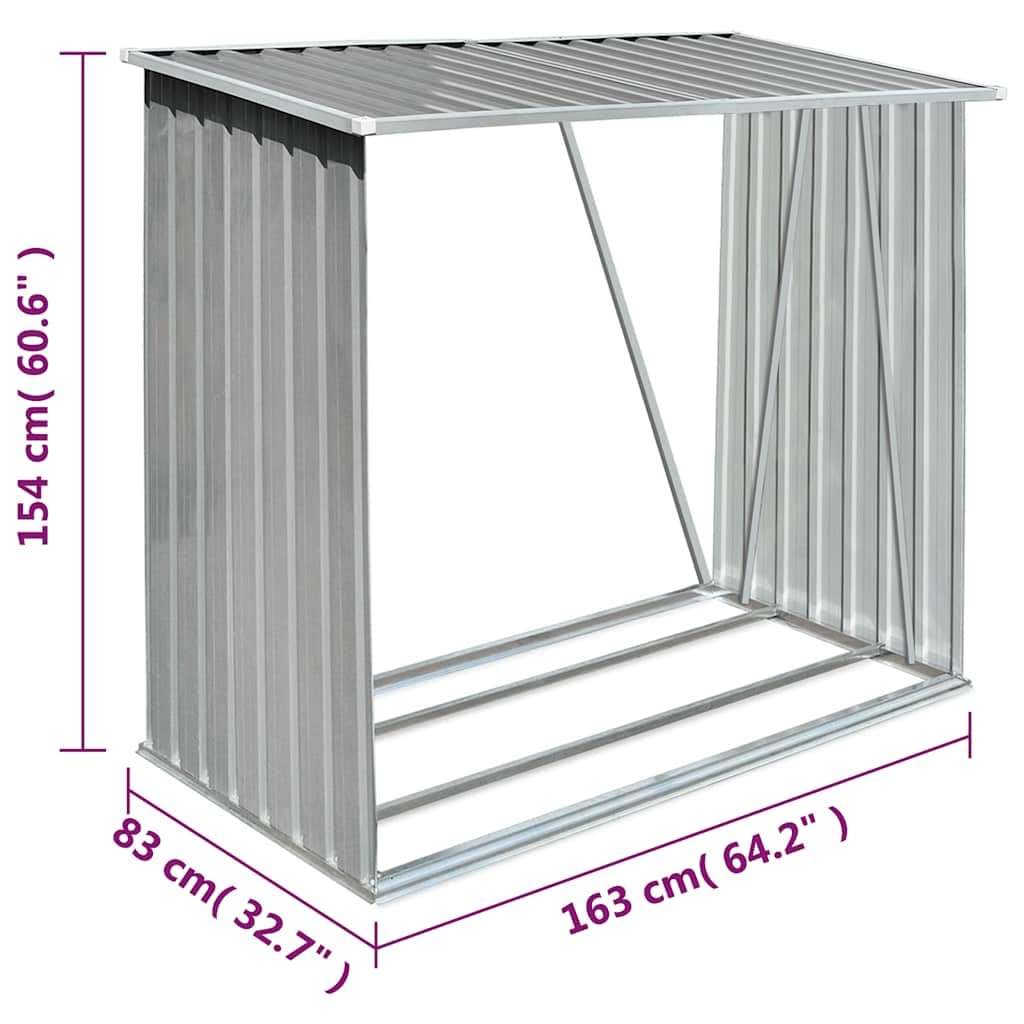 vidaXL Abri de Stockage de Bois Acier Galvanisé Gris Jardin Patio Porte-bûche