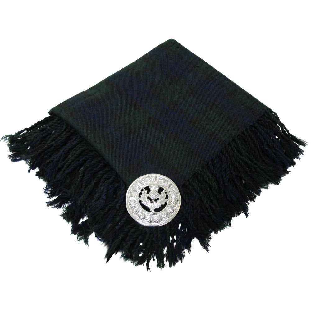 Tartanista Scottish Kilt Fly Plaid 44" x 44" Thistle Brooch - Black Watch