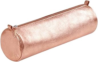Clairefontaine 8687C Round Pencil Case Copper Iridescent Effect Diameter 5.5 x 22 cm Real Lambskin Leather