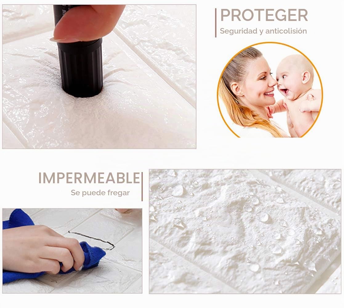 NHSUNRAY 3D Ladrillo Pegatina Pared Autoadhesivo Panel Pared Impermeable, 3D DIY Wall Stickers Moderno Decoración para Cuarto de Baño, Sala de Estar y Cocina, 60x60cm (20 Piezas)