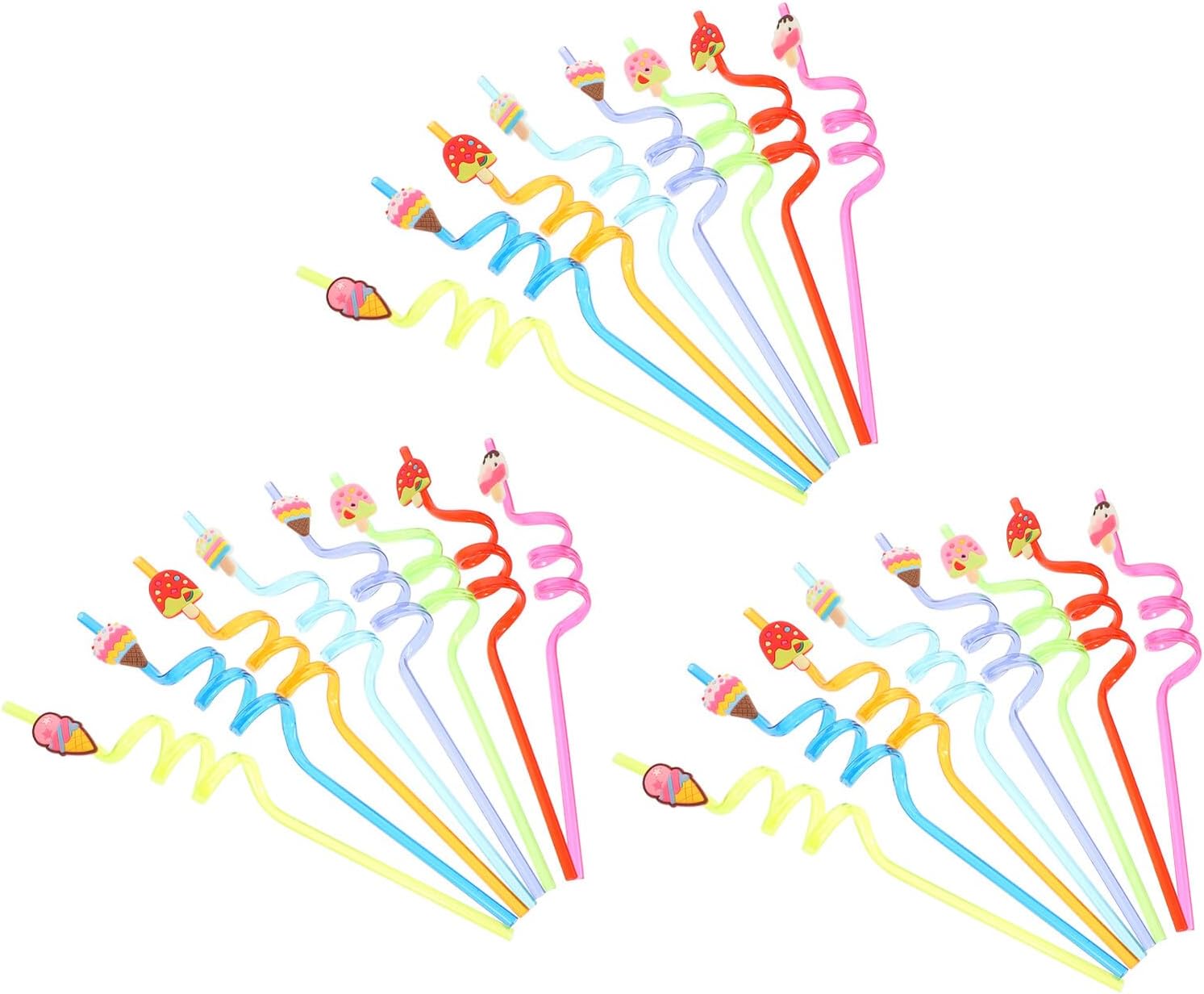 24pcs Ice Cream Themed Drinking Straws Pvc Soft Flexible Party Accessories Reusable Decorative Beverage Straws for Birthday and Cocktail Use