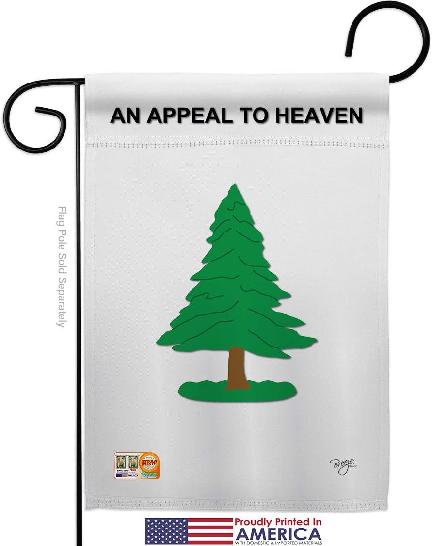 Pine Tree Garden Flag Set Wall Holder Americana US Historic July Memorial Veteran Independence United State American Small Decorative Gift Yard House Banner Made In USA 13 X 18.5