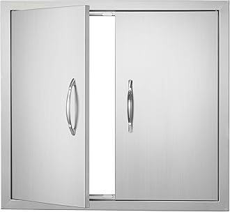 VEVOR BBQ Access Door, 26W x 24H Inch Double Outdoor Kitchen Door, Stainless Steel Flush Mount Door, Wall Vertical Door with Handles, for BBQ Island, Grilling Station, Outside Cabinet