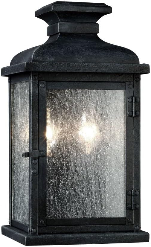 Generation Lighting OL11100DWZ Pediment Small Two - Light Outdoor Lantern Oustide Fixture, Dark Weathered Zinc Finish