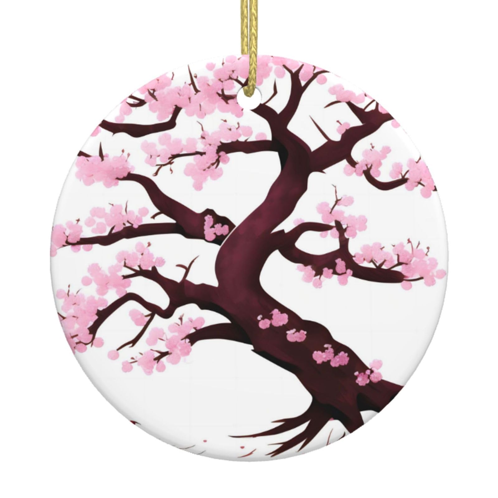 Cherry Blossoms Tree Printed Christmas Tree Ceramic Ornaments Holiday Decoration Christmas Unique Pendant for Christmas Party