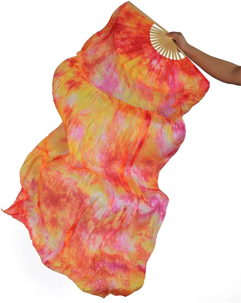 Real Silk Fan 180 * 90 Cm Dance Accessories Foldable Multiple Colors Tie Dye Fan Stage Performance Practice Dance Fans