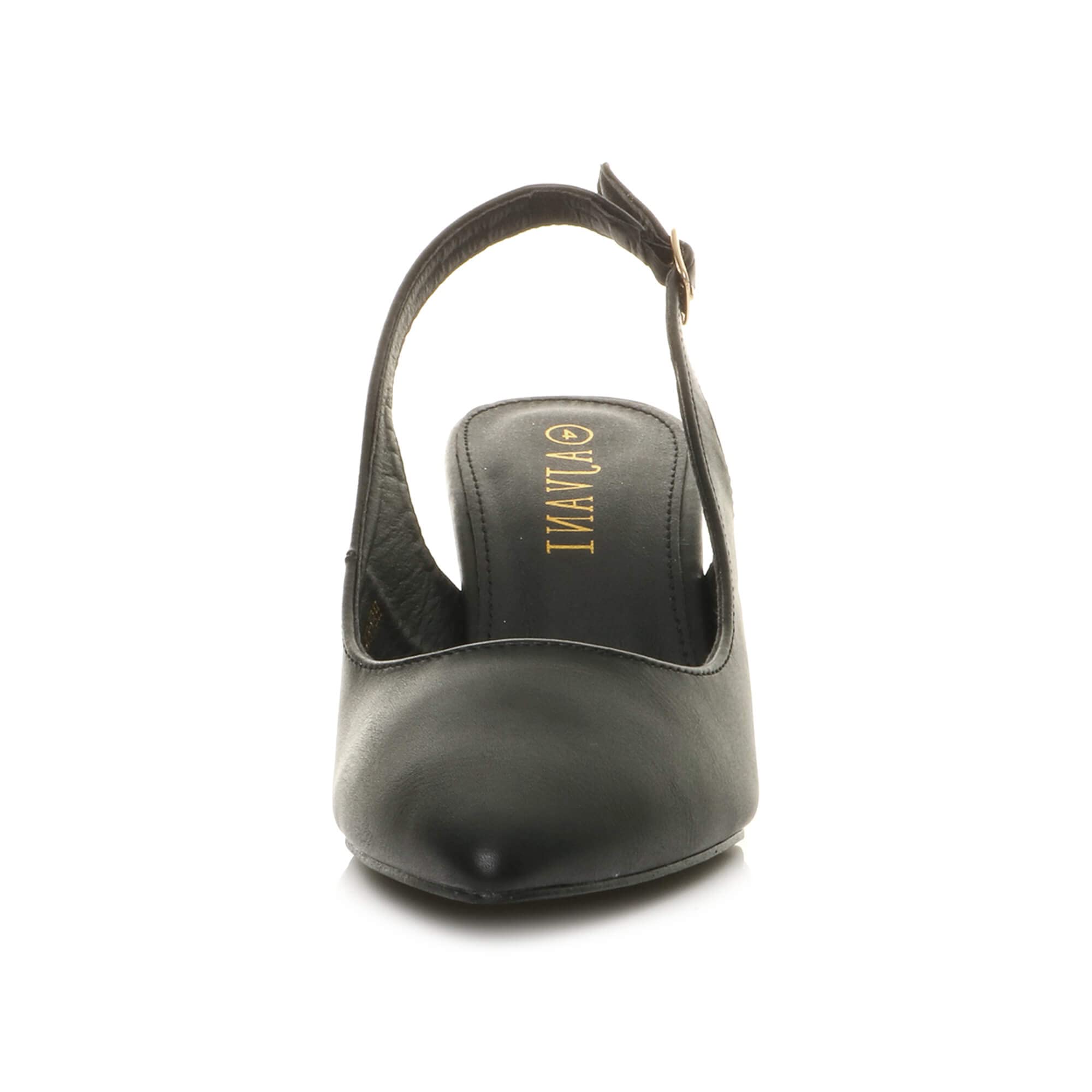 Damen Kleiner Absatz Party Abend Hochzeit 50er Slingback Schnalle Spitz Schuhe mit Offenem Rücken Größe