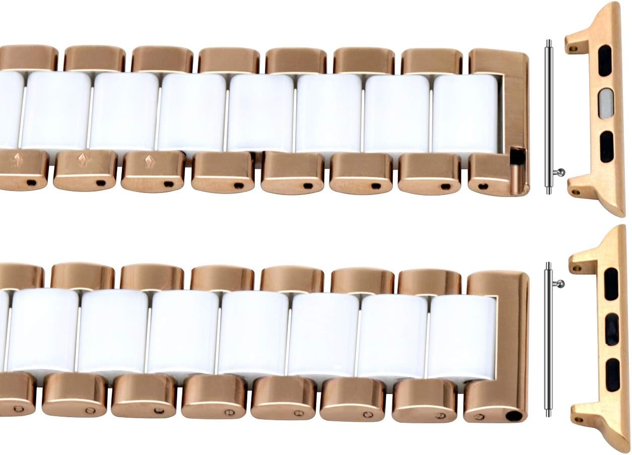 Juntan Ceramic Watch Band Compatible for Apple Watch 38mm 40mm 41mm 42mm 44mm 45mm 49mm Metal Quick Release Watch Bracelet for iWatch Series 10 9 8 7 6 5 4 3 2 1 SE Rose Gold White Replacement Strap Women
