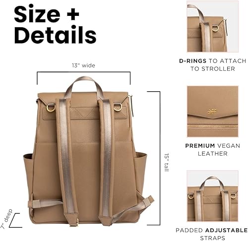 Miniatura 4 de Freshly Picked - Mochila clásica para pañales de bebé, Bolsa de pañales con cuero vegano lavable con cambiador, Bolsas de pañales convertibles,