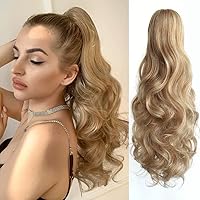 Vista 23 de Extensiones de cabello para cola de caballo con clip de garra, onduladas de 20 pulgadas de largo, cola de caballo sintética para adultos, mujeres