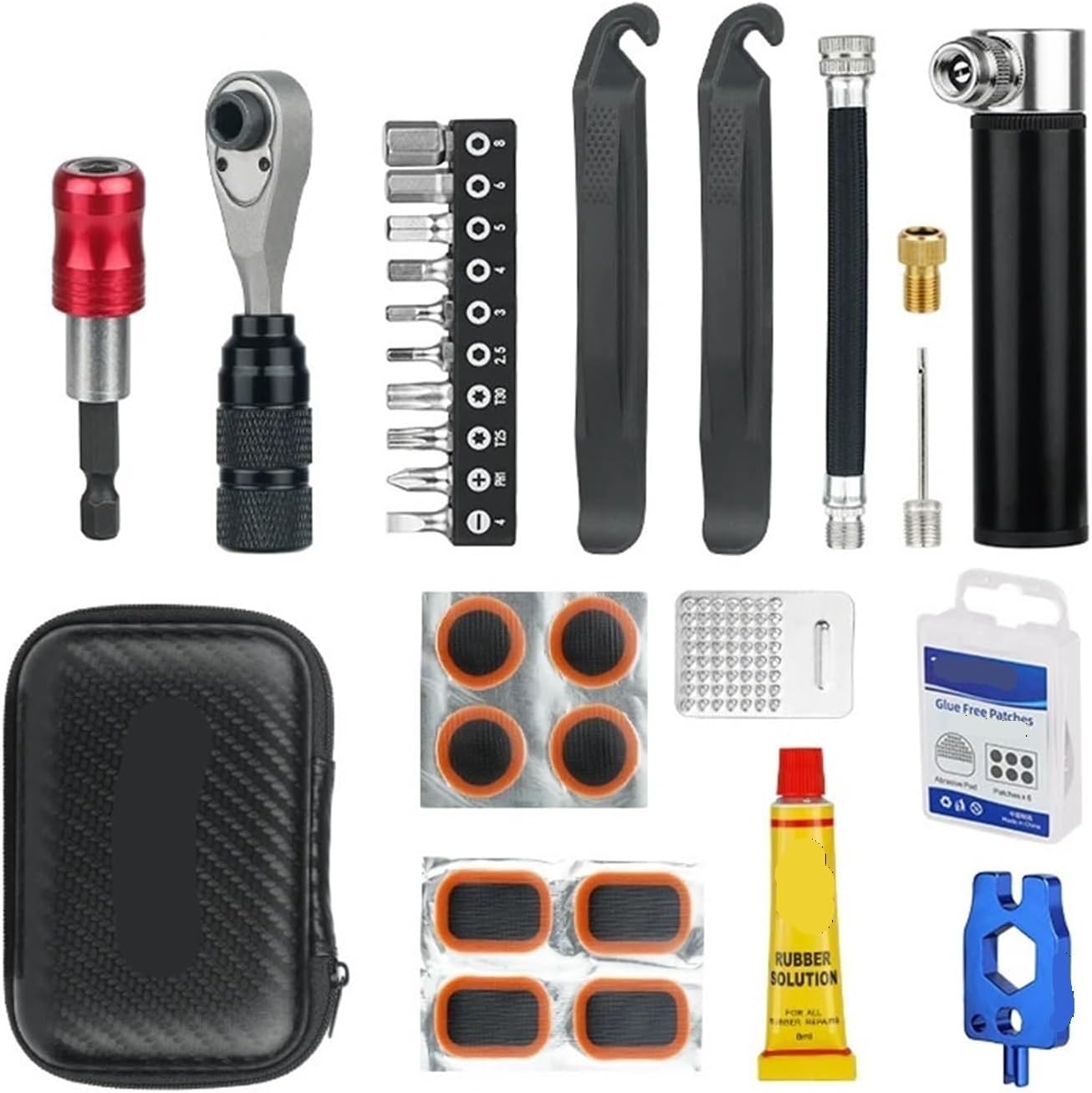 Compact Ratchet Dual Way Wrench Kit Tire Lever Tools W/ 10 Bits Bicycle Riding Quick Repair Accessories Tool Bag(Kit B-TT01-C4)
