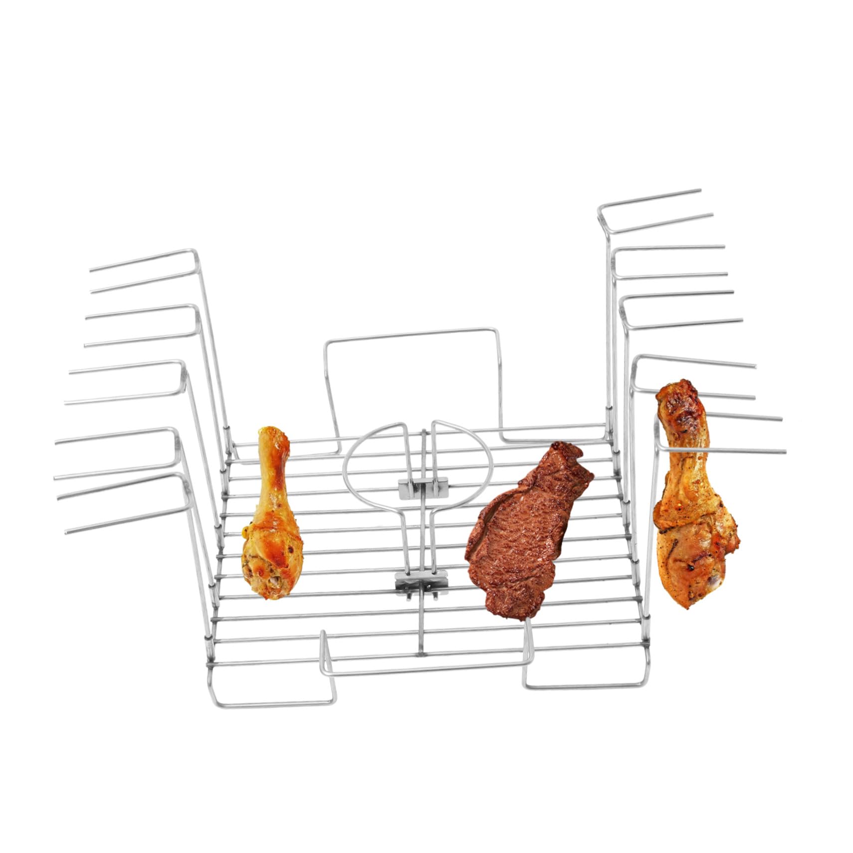 Gatuida Soporte para Asar Muslos de Pollo Inoxidable con Bandeja Goteo Resistente al Calor para Camping y Barbacoas Jardín