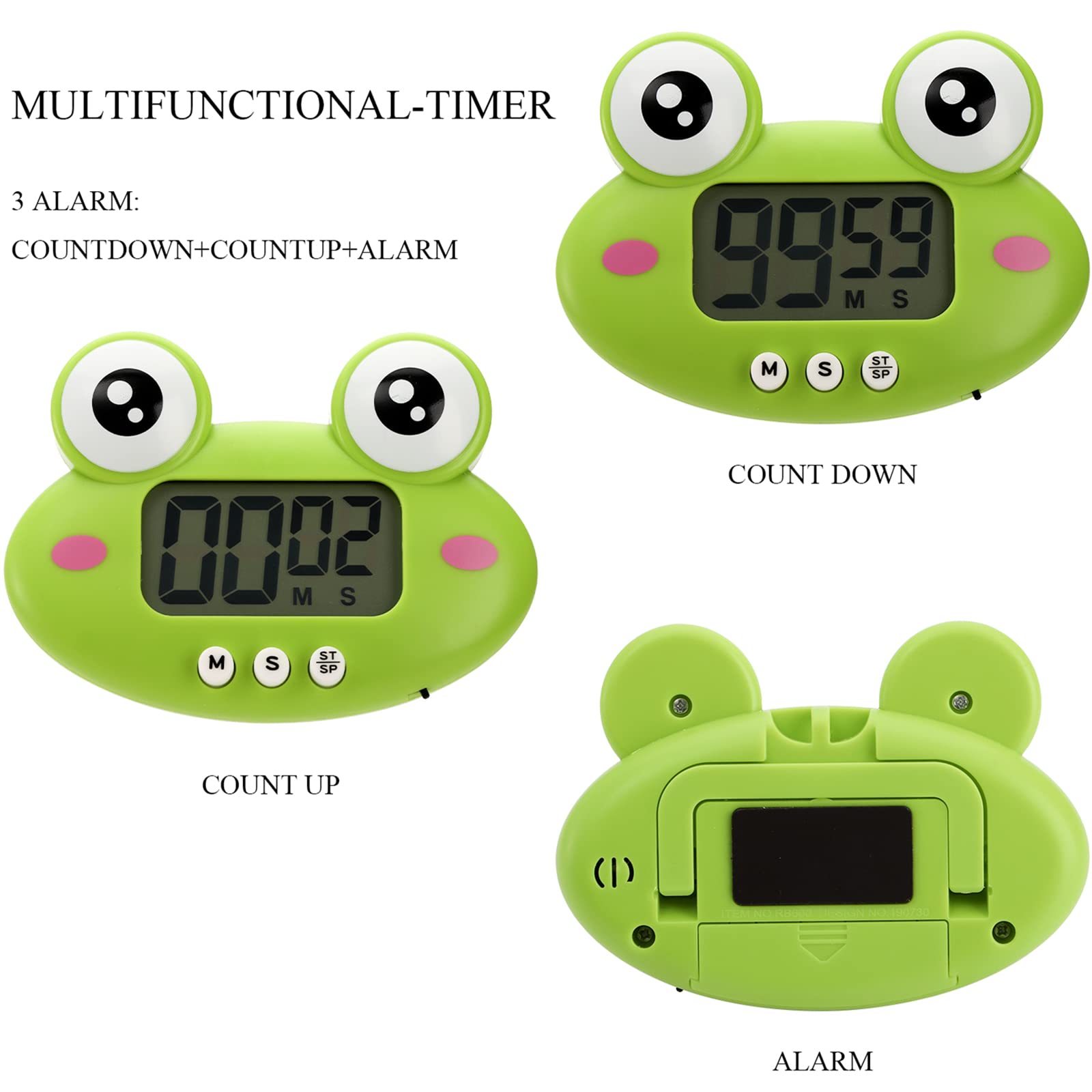 DEAYOU 3-Pack Digital Kitchen Timer, Small Electronic Timers for Cooking, Magnetic Cute Timer Clock with Stand for Kid, Teacher, Senior, Exercise, Study, Baking, Big Digits, Loud Alarm, Count Up Down - Image 3