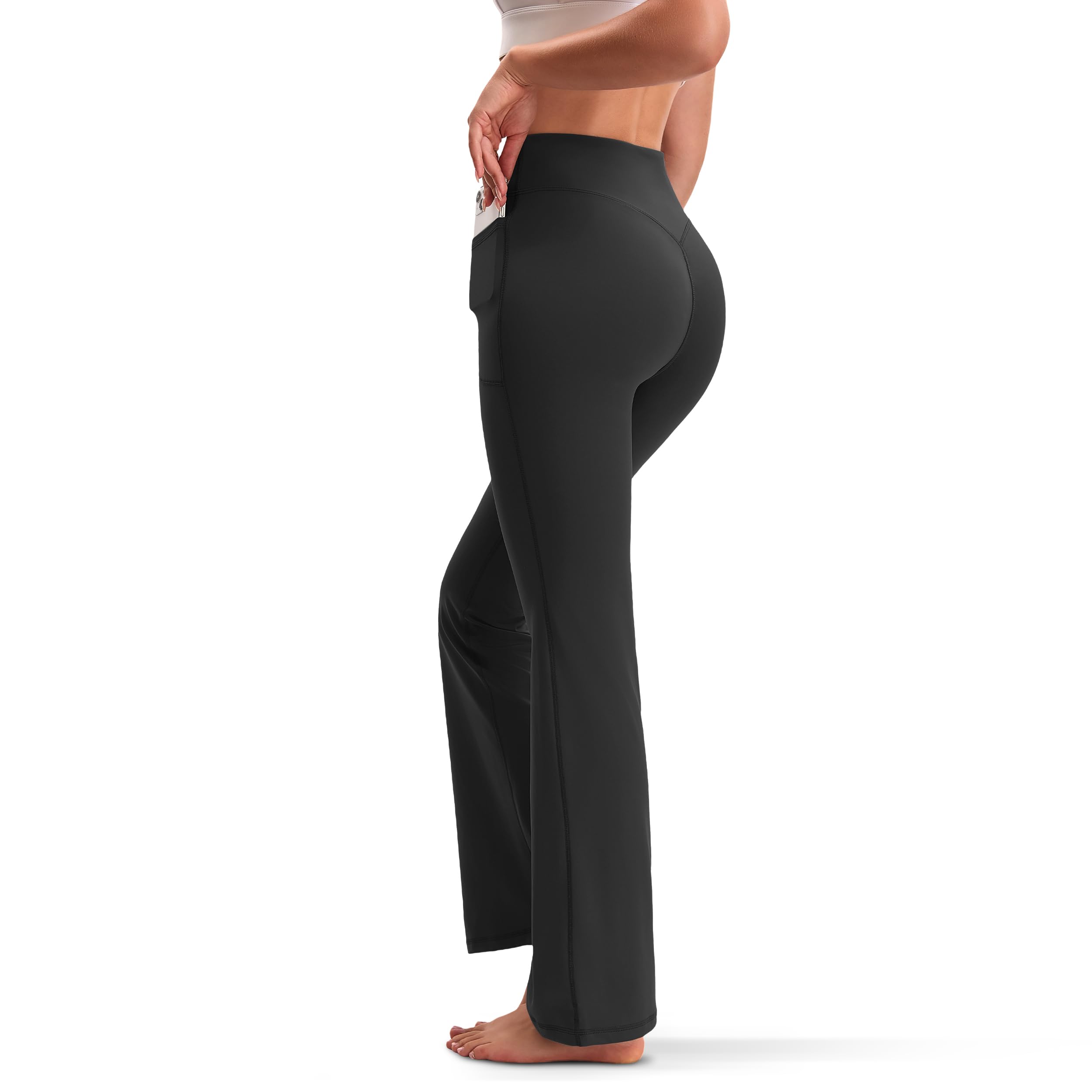 Legging évasé push-up pour femme, pantalon de yoga, pantalon de jogging, taille haute, coupe bootcut, pantalon de sport, legging d'entraînement avec poches