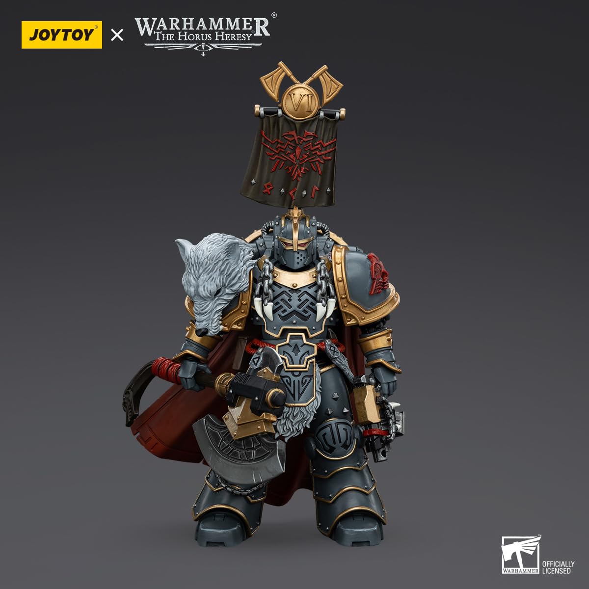 TOYVERSE JOYTOY 1/18 - Figura de acción Warhammer The Horus Heresy, Space Wolves Legion Praetor with Power Axe and Combat Shield, articulaciones móviles Modelo de personaje, 15 Años y más