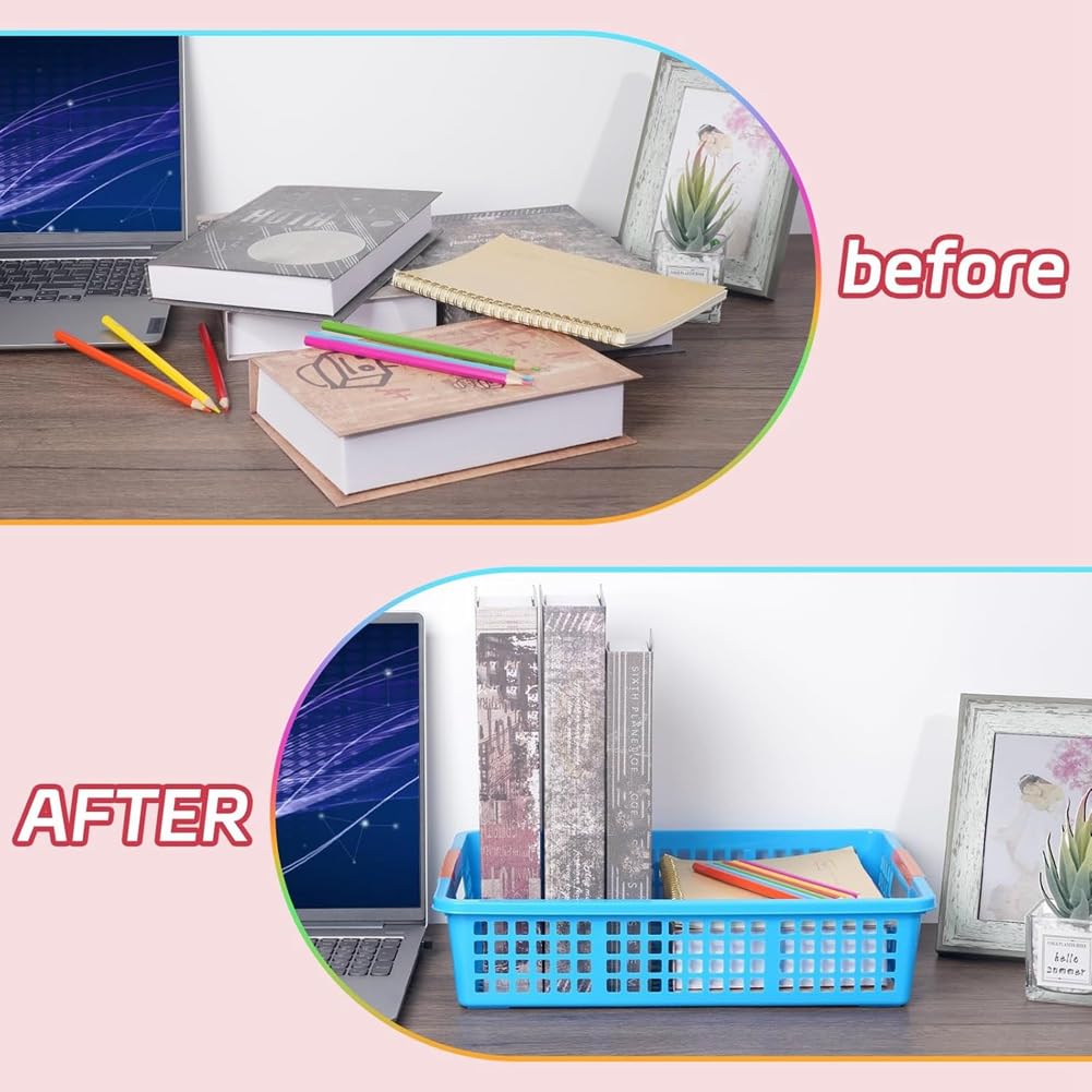Taca dla Nauczyciela, Plastikowy Organizer na Papier w Klasie, Taca do Zwrotu w Klasie, Taca na Papier w Klasie, Kosz na Książki Domowe, 6 Sztuk