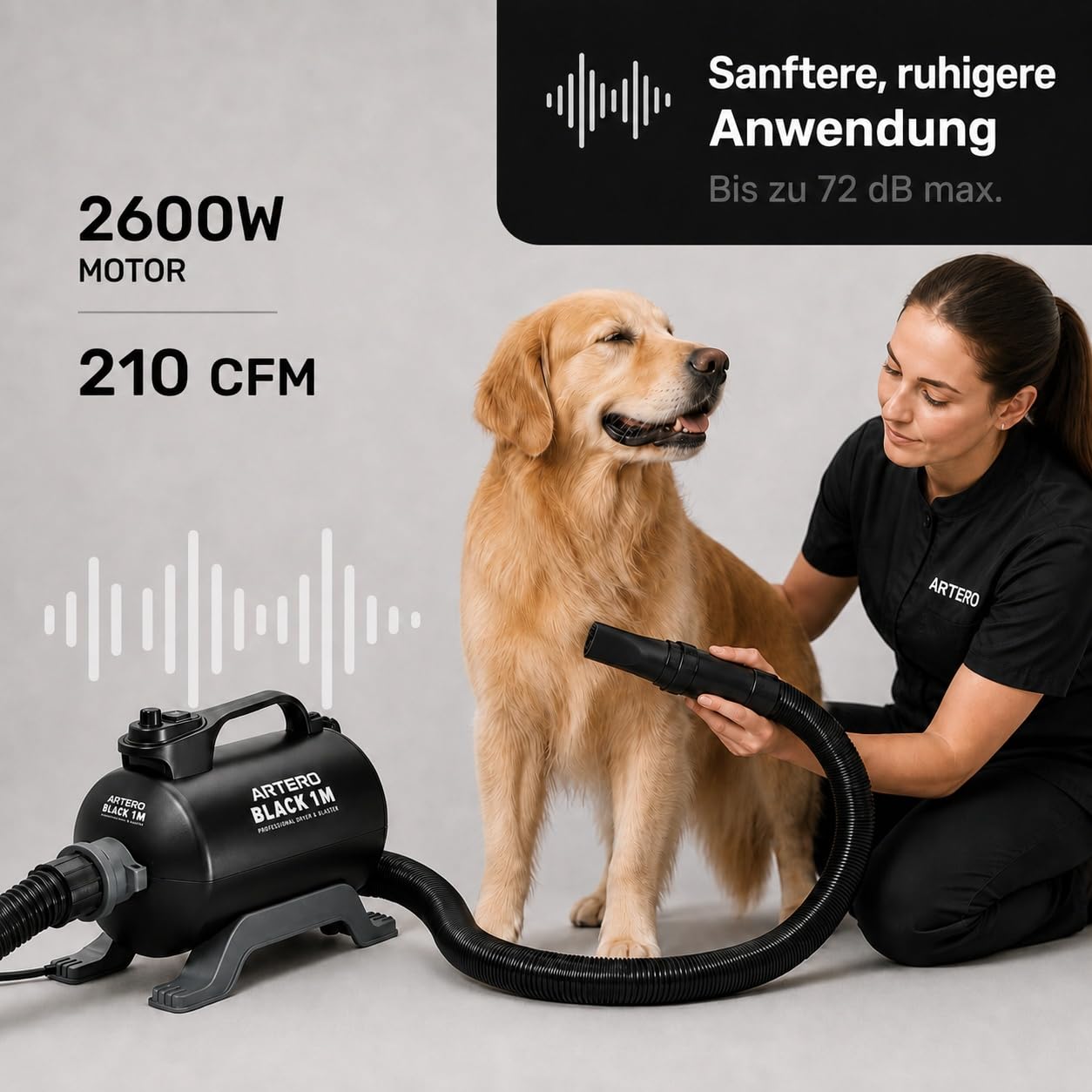 Artero Black. Blaster 1 Motor – Professioneller Hundeföhn, Hohe Leistung und Schnelles Trocknen des Fells