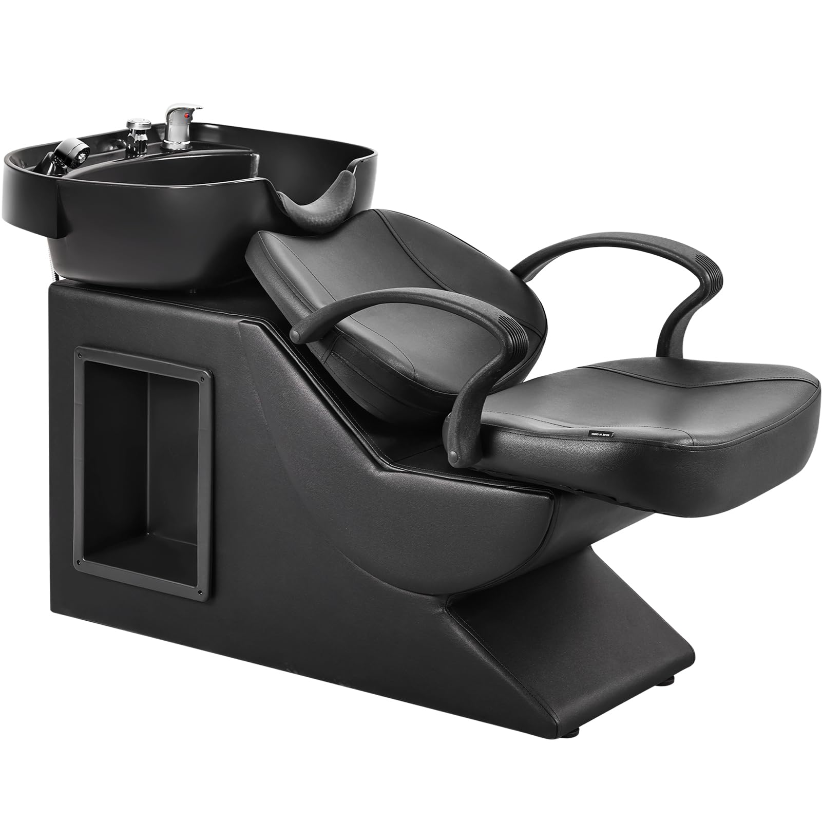 Shampoo Bowl and Chair Set for Salon, Hair Washing Station for Hair Stylist, ABS Plastic Backwash Barber Sink with Side Store Compartment for Spa Beauty, Black