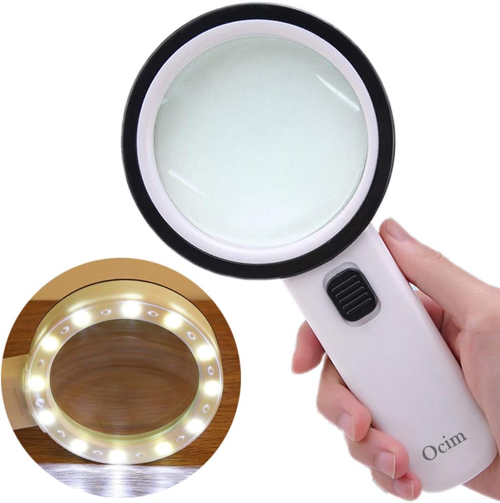 Ocim Magnifying Glass with Light,30X Lighted Magnifying Glass for Reading