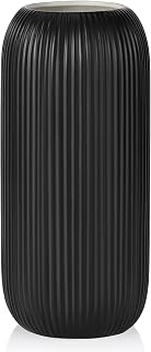 Ceramic Vase for Flowers – Modern Small Ribbed Textured Flower Vase for Home Decor, Pampas Grass, Decorative, Farmhouse, Coffee Table, Kitchen Centerpieces, Bookshelf and Home Living(Matte Black)