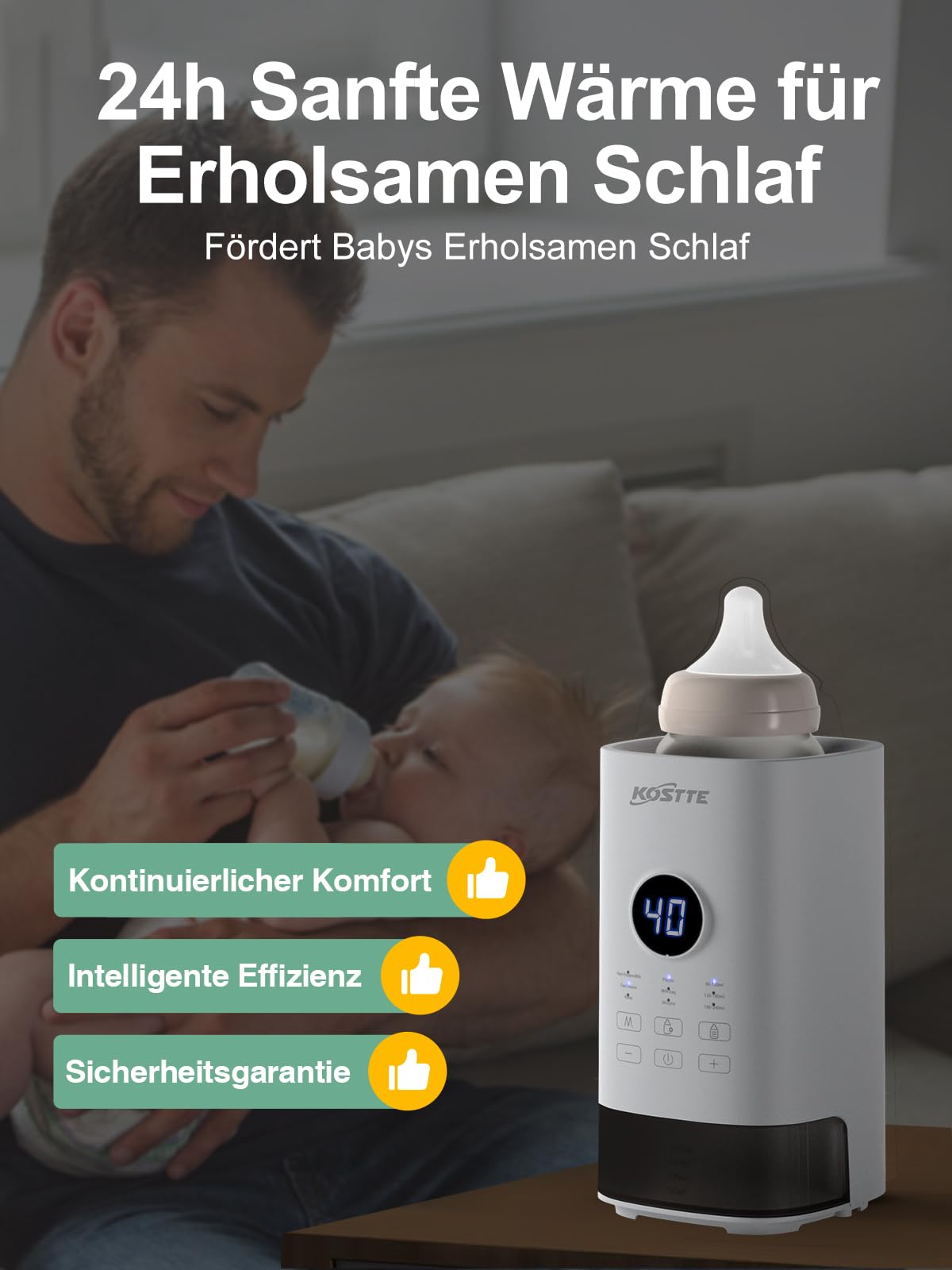 Flaschenwärmer Baby - Babyflaschenwärmer mit temperatur- Flaschenwärmer - Passend Für Alle Handelsüblichen Babyflaschen - Baby Bottle Warmer for Breastmilk & Milk (Weiß)