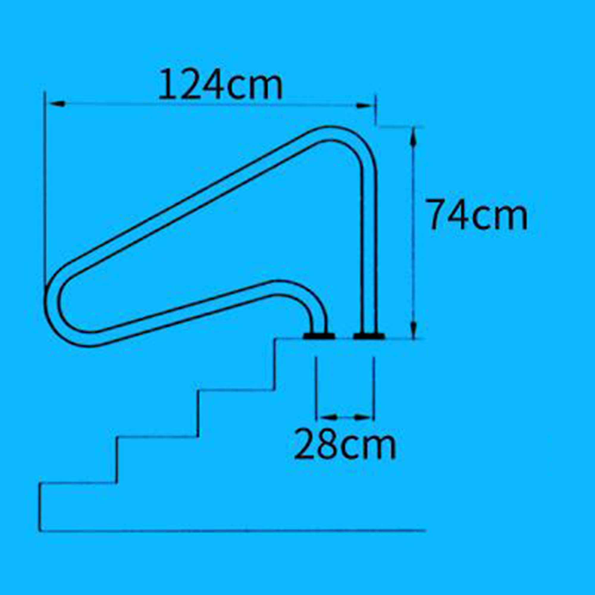 Pasamanos de Piscina, barandillas de Escalera de Piscina de Acero Inoxidable, manijas Curvas de SPA, adecuadas para escalones Interiores y Exteriores, sin incrustar, 1PCS / Plateado/ 124cm