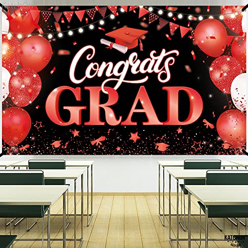 Image of KatchOn, XtraLarge Congrats Grad Banner - 72x44 Inch, Congratulations Banner | Grad Class of 2026 for Red and Black Graduation Decorations 2026 Grad Party Decorations Graduation Backdrop
