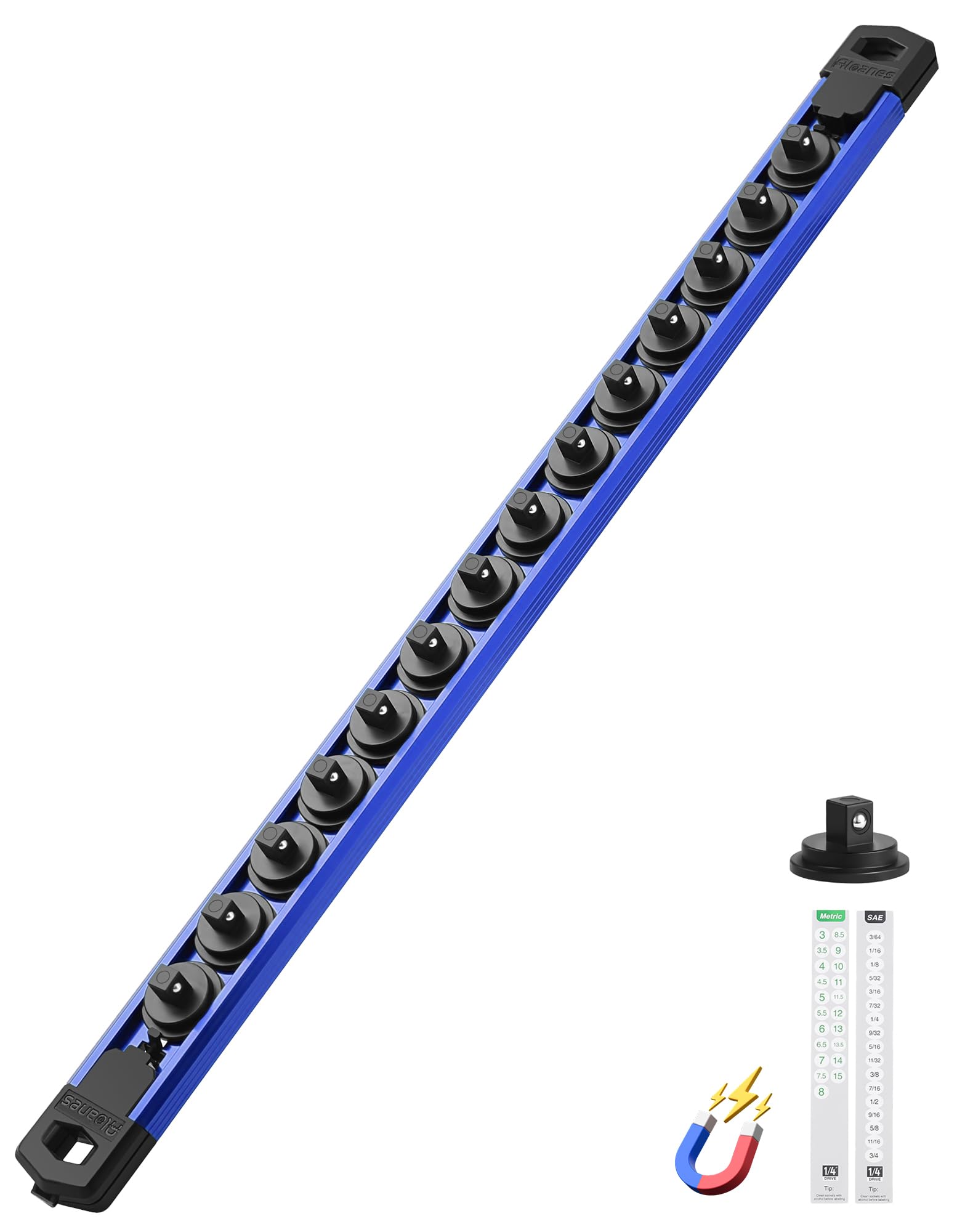 ALOANES Magnetic Socket Organizer, 1/4" Rail 14 Clips (Blue, 1PC)