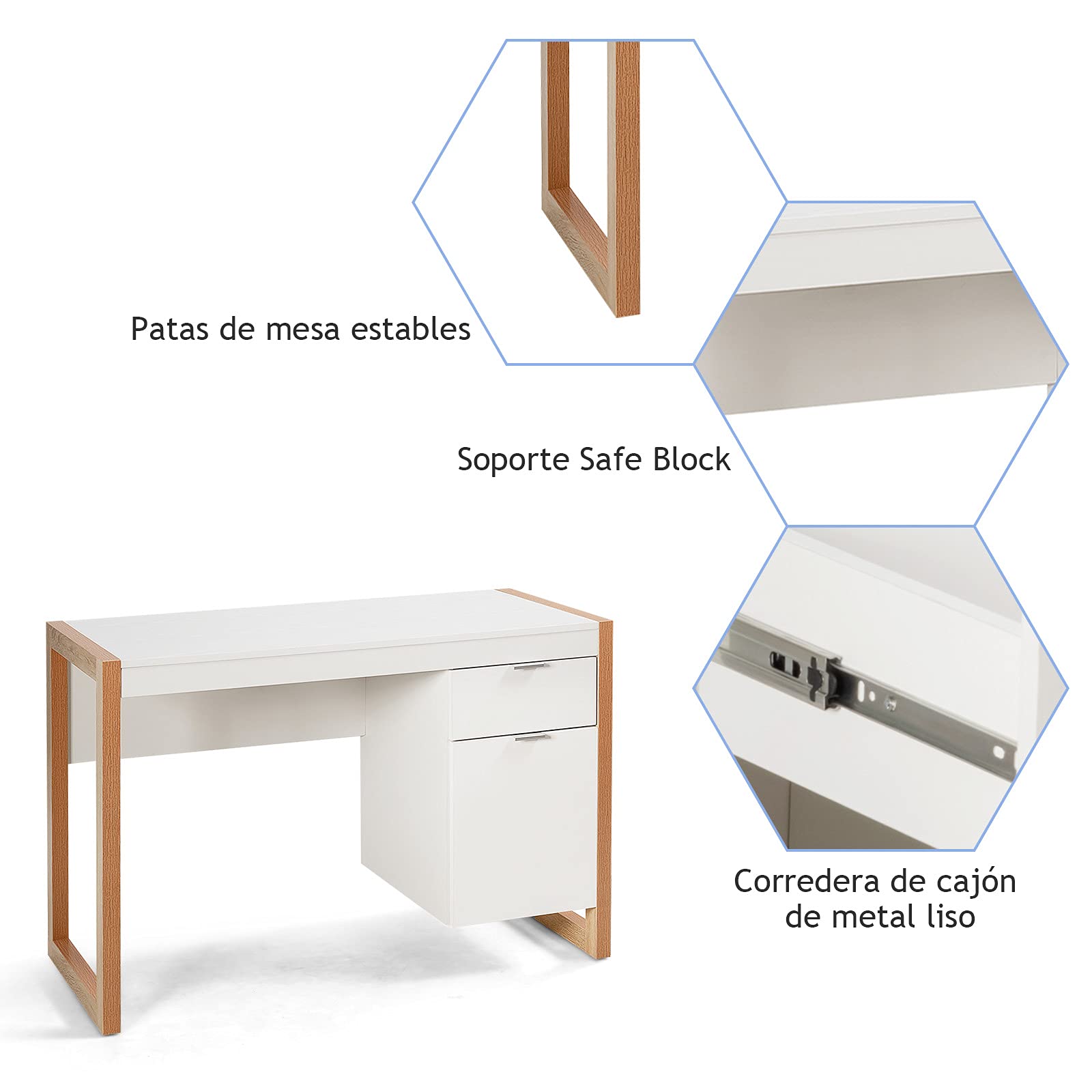 COSTWAY Escritorio para Ordenador, Mesa de Trabajo con Armario y Cajón, Diseño Simple y Elegante, Panel Espeso, Estructura Resistente, Escritorio con Superficie Lisa Casa y Oficina
